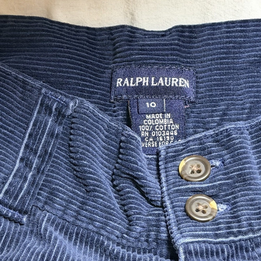 Ralph Lauren Girls Corduroy Navy Blue Pants Size 10 Straight Leg Pink Pony - Picture 6 of 6